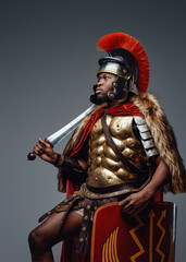 Empire soldier dressed in fur and armor holding sword
