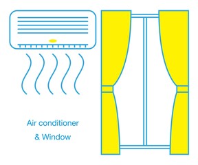 エアコンと窓のイラストカット  熱中症対策 シンプル ベクター