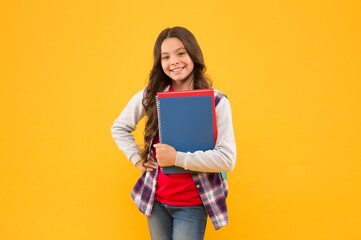 Go-ahead to get knowledge. Happy kid hold study books. Knowledge day. Back to school.