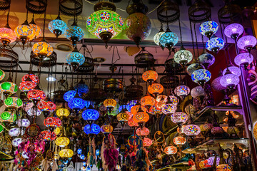 Fototapeta na wymiar Traditional turkish chandeliers for sale at the bazaar