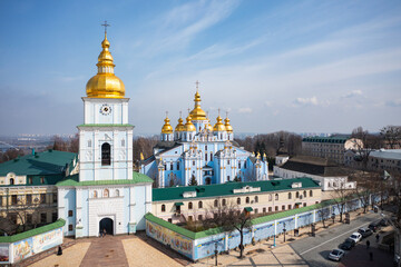 Fototapeta na wymiar Michael's Golden-Domed Monastery in Kyiv, Ukraine. View from drone