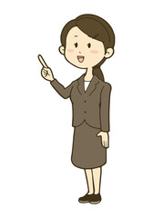 指をさして案内するスーツの女性のイラスト