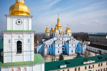 Fototapeta na wymiar Michael's Golden-Domed Monastery in Kyiv, Ukraine. View from drone