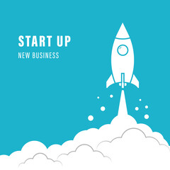 Business startup rocket launching vector creative illustration	
