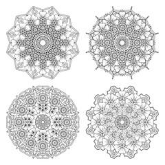 Set of Mehndi flower for henna, mehndi, tattoo, decoration. decorative ornament in ethnic oriental style. doodle ornament. outline hand draw illustration. coloring book page.