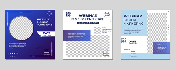 Set of modern creative webinar social media post templates for concept design with blue color. Suitable for online marketing promotion banner, webinar, seminar, flyer, ads, etc.