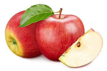 Apple fruits and apple half. Isolated on a white background