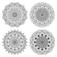 Set of Mehndi flower for henna, mehndi, tattoo, decoration. decorative ornament in ethnic oriental style. doodle ornament. outline hand draw illustration. coloring book page.