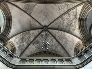 Clean minimalist Gothic interior style architecture inside Roman Catholic church or cathedral with...