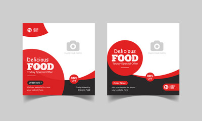 Delicious food social media square post or web ad template design