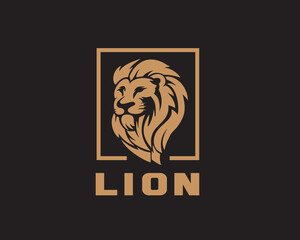 Elegant lion head on square logo design template vector illustration