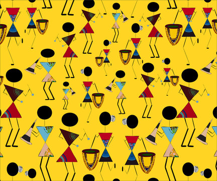Seamless pattern of colorful traditional ancient tribal warli painting art  India, on yellow color background. Stock Illustration | Adobe Stock