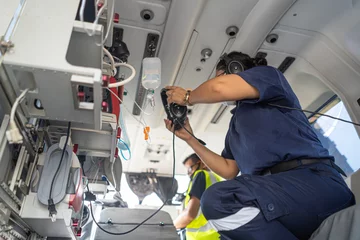 Zelfklevend Fotobehang A medical device installed inside a medical helicopter. Used for emergency evacuation © thanarak
