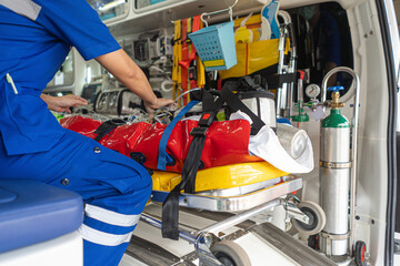 Life-saving and ambulance equipment inside the ambulance