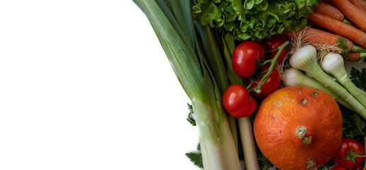 close up of seasonal vegetables on the white background