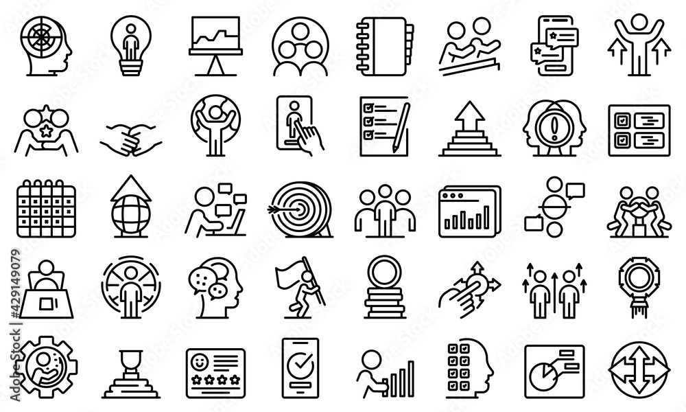 Poster human resources icons set. outline set of human resources vector icons for web design isolated on wh