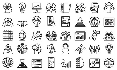 Human resources icons set. Outline set of human resources vector icons for web design isolated on white background