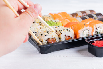 Japanese food. Sushi set on plate