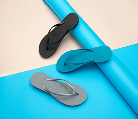 Black, Blue & Gray Flip Flop Slippers