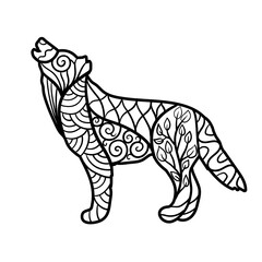 Coloring page with abstract wolf, zenart