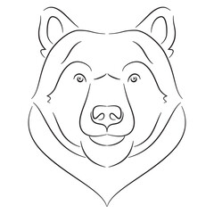 Bear, grizzly, polar bear. Silhouette of an animal's head drawn by hand with lines on a white isolated background. Full face of the bear. Logo. Illustration