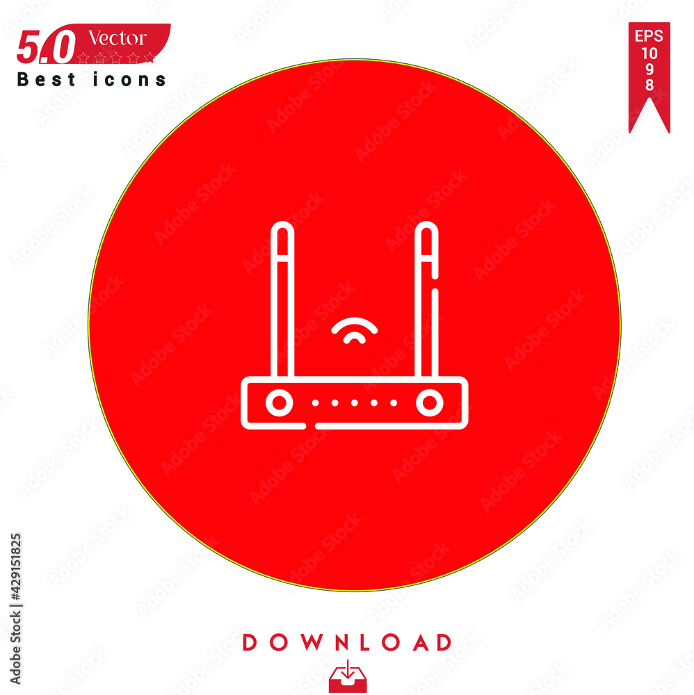 Poster outline router icon. router icon vector isolated on red background. graphic design, nuclear element 