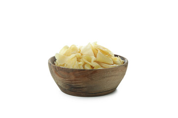 Bowl with pickled ginger isolated on white background