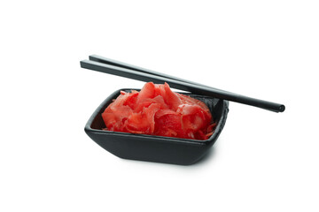 Bowl with pickled ginger isolated on white background