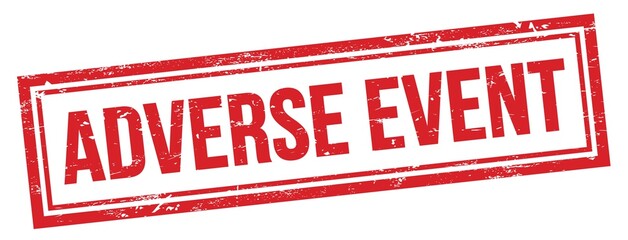 ADVERSE EVENT text on red grungy vintage stamp.