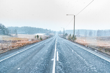 Road in winter snow storm in Tampere, Finland