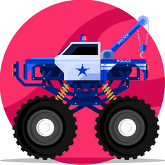 Police Monster Tow Truck Flat Cartoon © Vecbit Studio