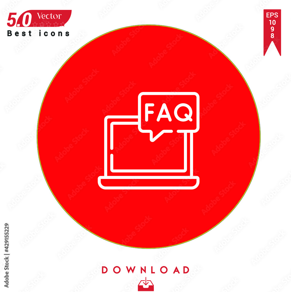 Poster outline faq icon. faq icon vector isolated on red background. graphic design, nuclear element icons,
