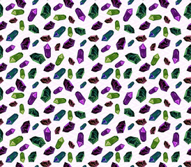 Fototapeta na wymiar Gems in a seamless pattern. Background with multi-colored crystals of minerals