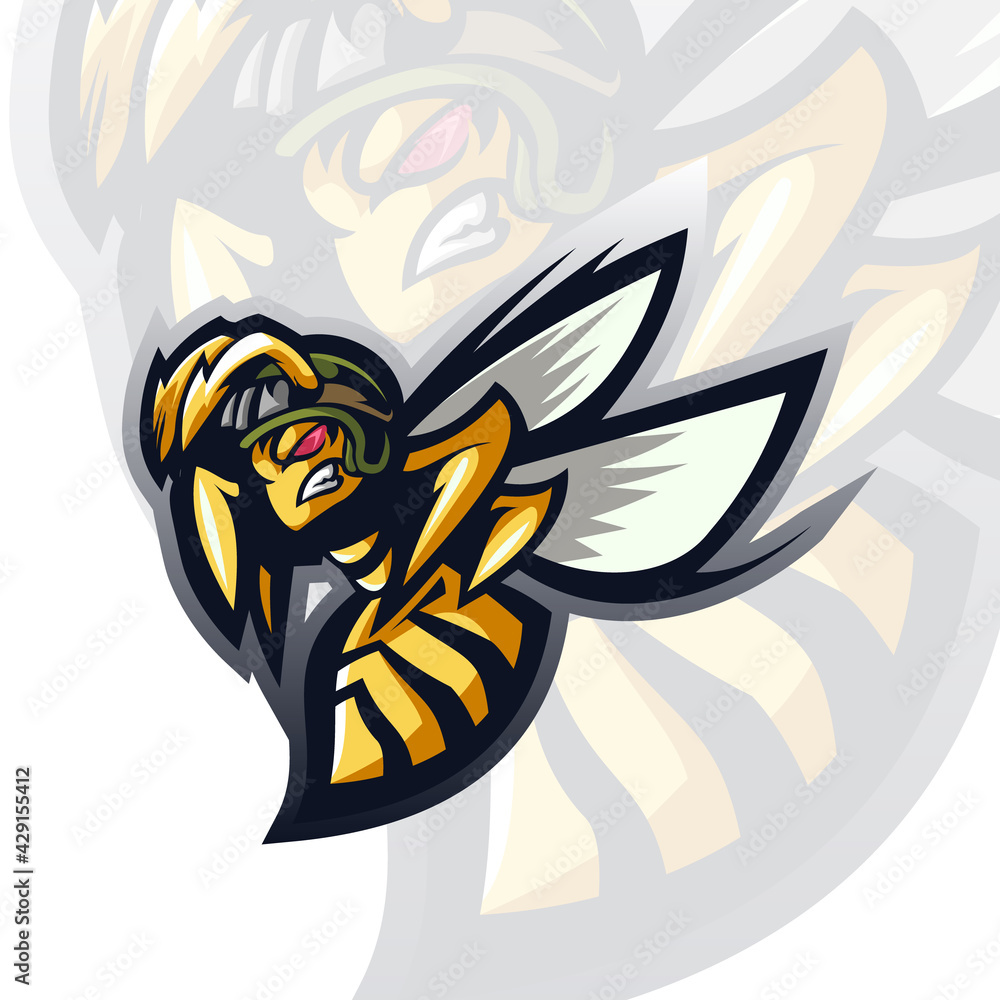 Wall mural angry bee esport mascot logo design