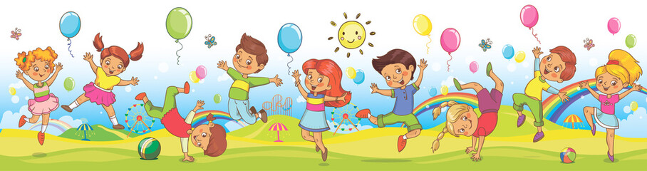 Vector set with little children. Preschool education. Sport jumping kids. - 429155663