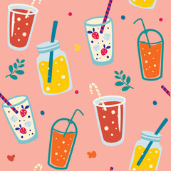 Seamless pattern with summer drinks. Refreshing cocktail. Summer seamless patterns. Vector background
