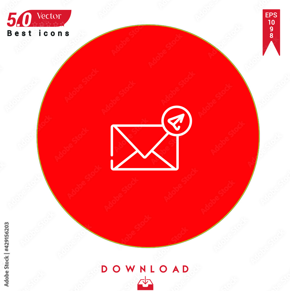 Poster outline send mail icon. send mail icon vector isolated on red background. graphic design, nuclear el