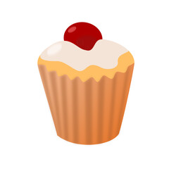 The dessert cupcake with cream and cherries