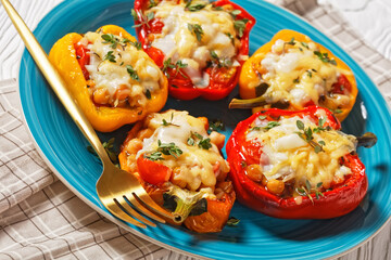 chickpea stuffed peppers on a plate, top view