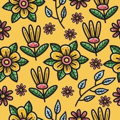 hand drawn cartoon doodle flower pattern design