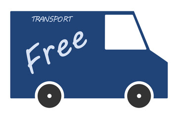 The simple symbol of a blue van with free shipping