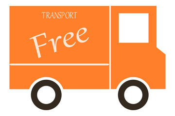 The simple symbol of an orange van with free shipping