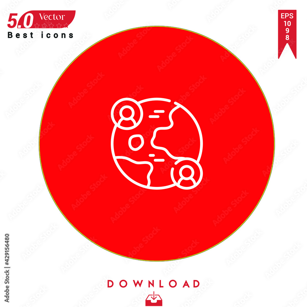 Poster outline network icon. network icon vector isolated on red background. graphic design, nuclear elemen