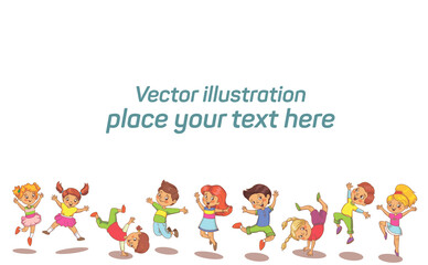 Obraz na płótnie Canvas Vector set with little children. Preschool education. Sport jumping kids.
