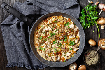mushroom and calf liver stroganoff, top view