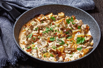 mushroom and calf liver stroganoff, top view