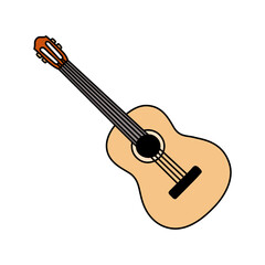 Fototapeta premium Guitar ukulele. Musical instrument sketch. Cartoon color vector illustration. Flat icon