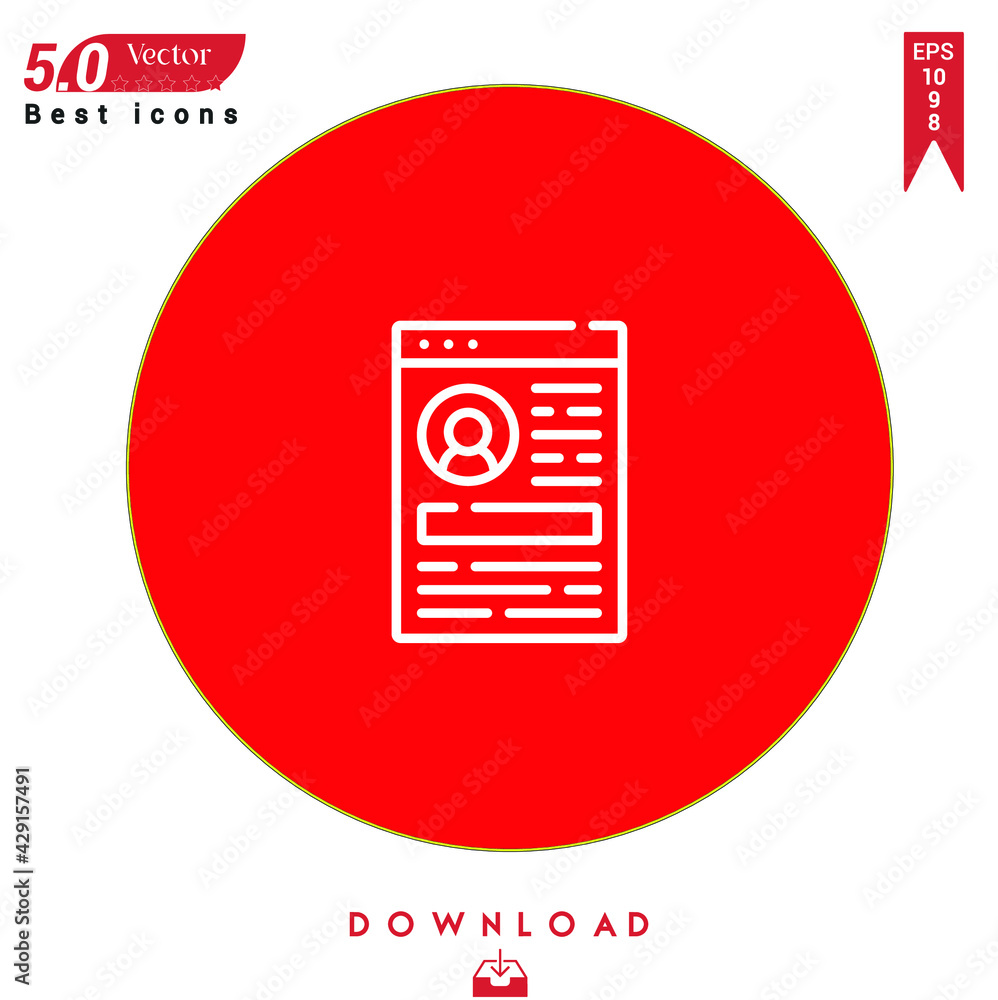 Poster outline profile icon. profile icon vector isolated on red background. graphic design, nuclear elemen