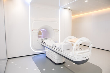 Magnetic resonance imaging scanner machine (MRI) in hospital, medical diagnostic device, X-ray...