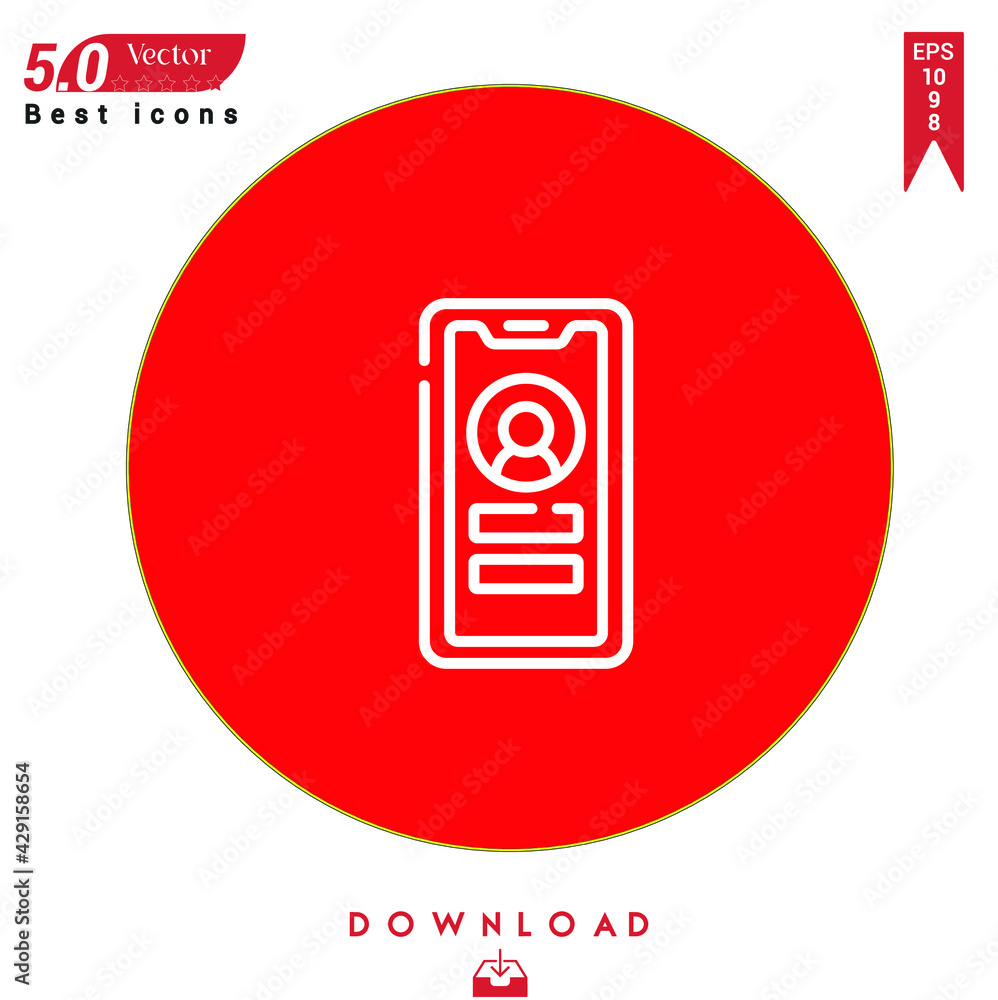 Poster outline add contact icon. add contact icon vector isolated on red background. graphic design, nuclea
